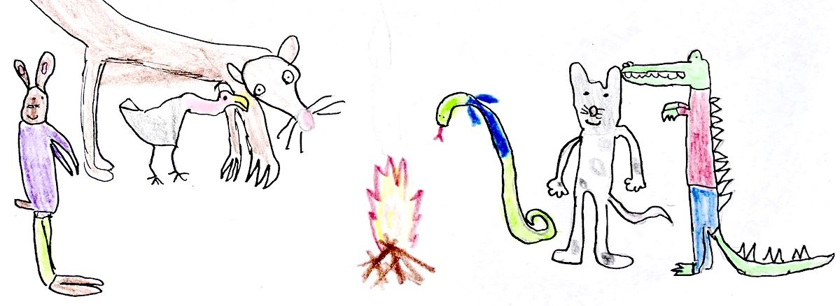 Kinderzeichnung inneres Team mit Tieren