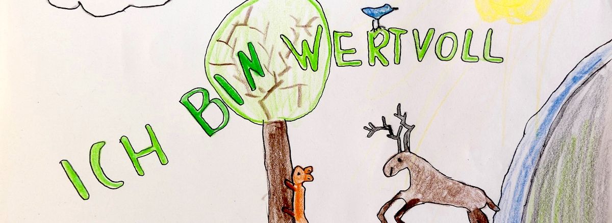 Kinderzeichnung mit Satz Ich bin wertoll