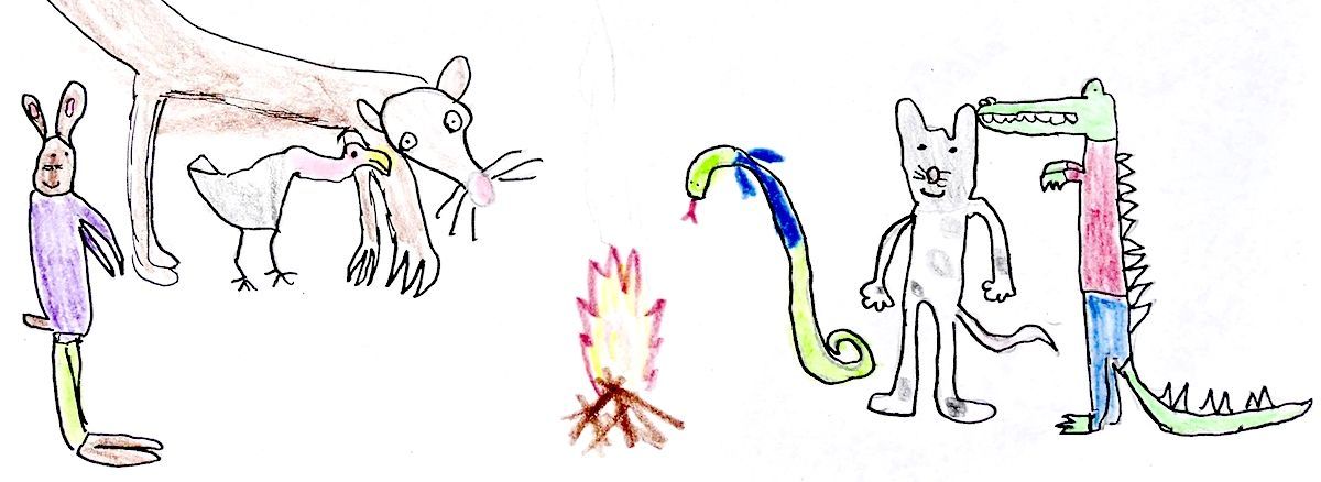 Kinderzeichnung inneres Team mit Tieren